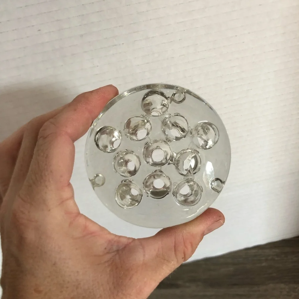 Vtg 3” Clear Glass 11 Hole Footed Floral Frog - Picture 5 of 9